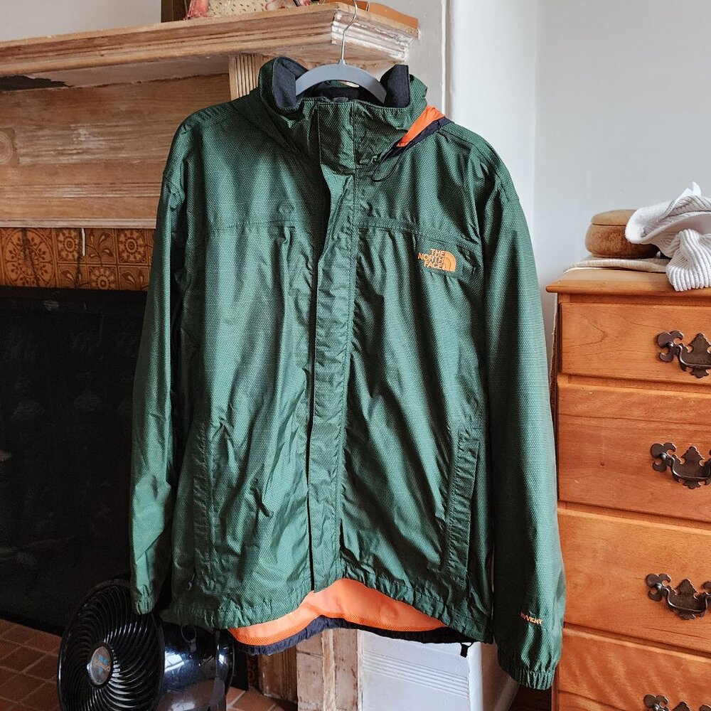 North Face Raincoat Green/Orange Men's Large